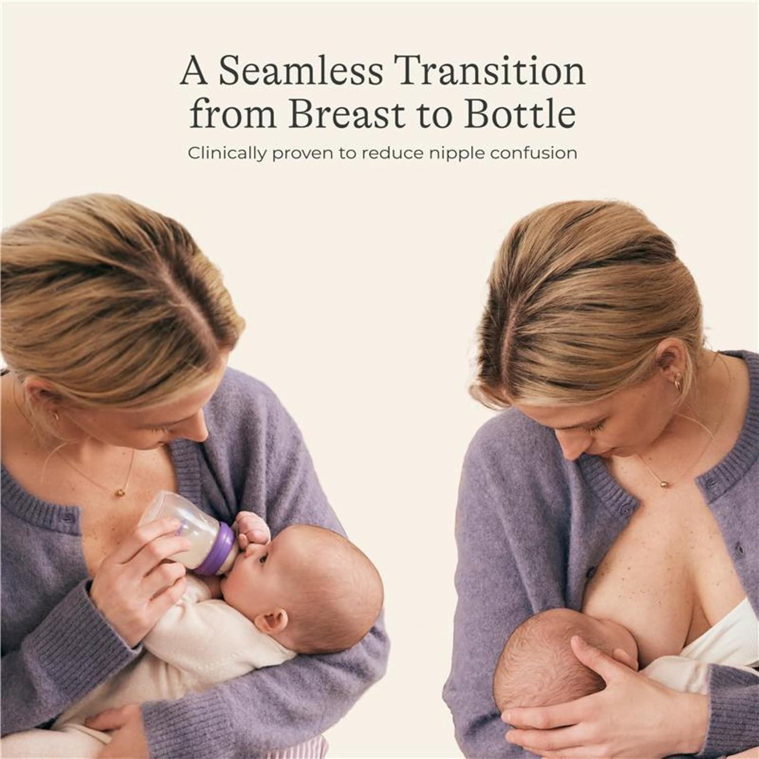 image:imageLansinoh AntiColic Baby Bottles BPAFree Plastic 2 Ounces 2 Count Extra Slow Flow Nipples Size XS Breastfeeding Bottle with NaturalWave Design5 Ounce S Flow 4 Count
