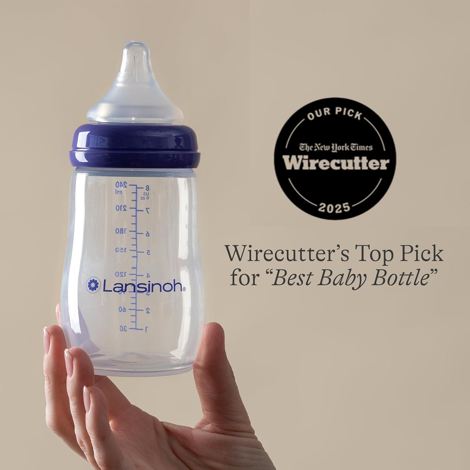 image:imageLansinoh AntiColic Baby Bottles BPAFree Plastic 2 Ounces 2 Count Extra Slow Flow Nipples Size XS Breastfeeding Bottle with NaturalWave Design8 Ounce M Flow 4 Count