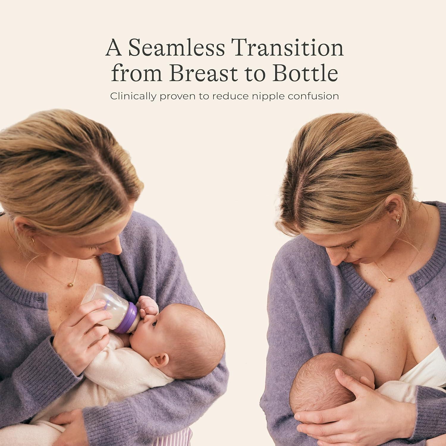 image:imageLansinoh AntiColic Baby Bottles BPAFree Plastic 2 Ounces 2 Count Extra Slow Flow Nipples Size XS Breastfeeding Bottle with NaturalWave Design8 Ounce M Flow 4 Count
