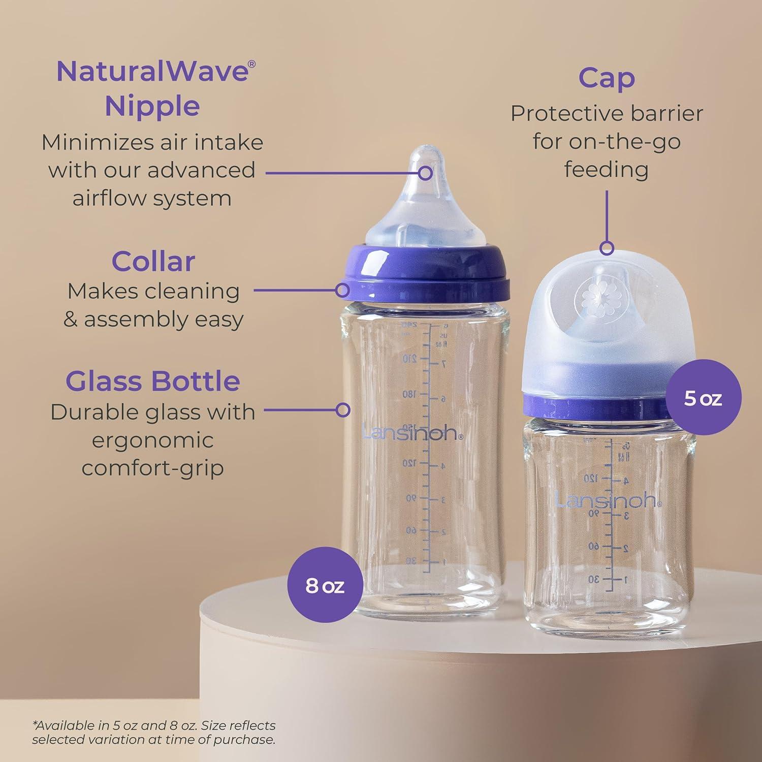 image:imageLansinoh AntiColic Glass Baby Bottles 5 Ounces 4 Count Includes 4 Extra Slow Flow Nipples Size XS Newborn Baby Essentials5 Ounce S Flow 4 Count