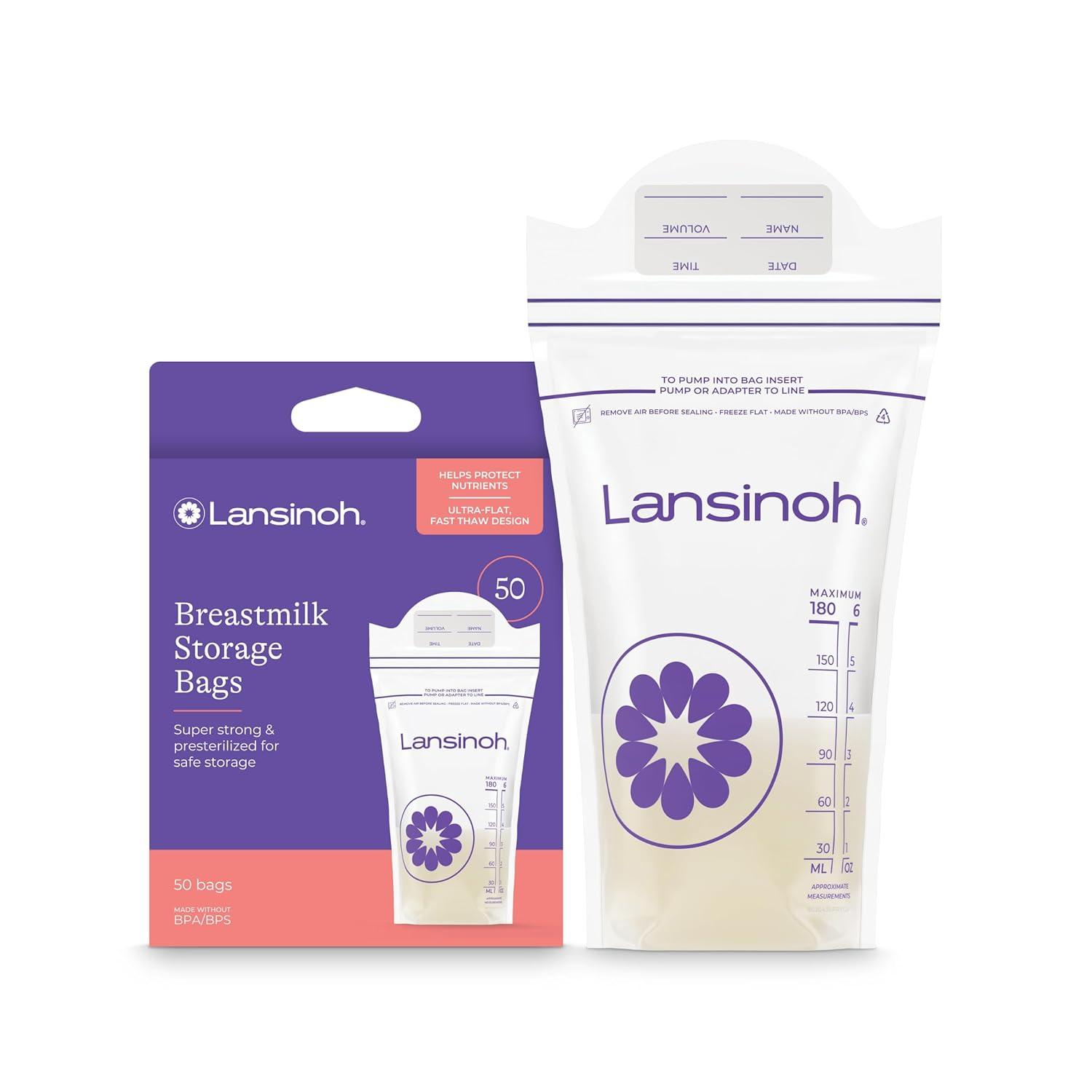 image:imageLansinoh Breastmilk Storage Bags 50 Count Baby Essentials Fast Freeze amp Thaw Breast Milk Bags for Baby Bottle Feeding Strength amp Stretch 6 Ounce50 Count