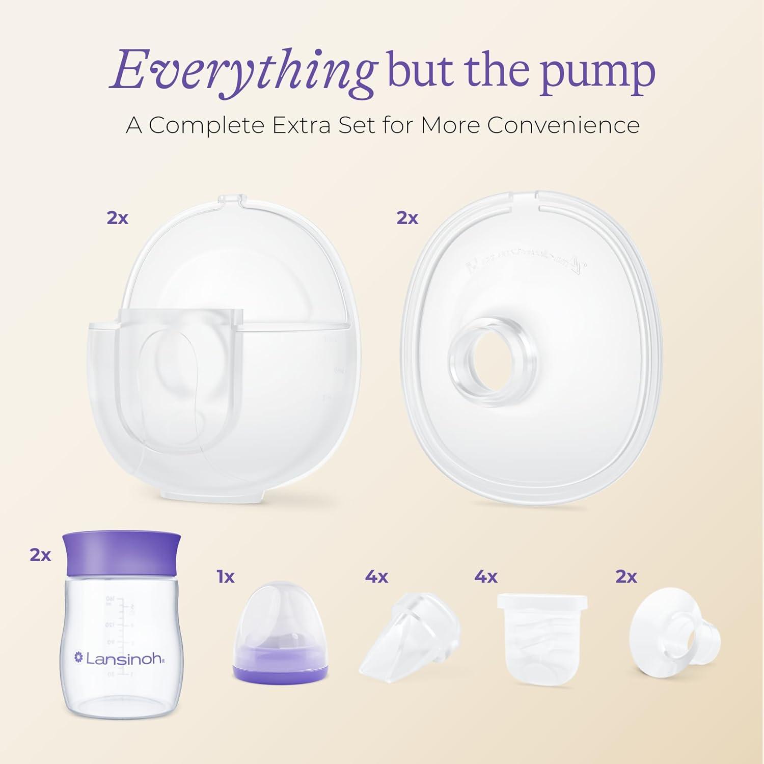 image:imageLansinoh DiscreetDuo Extra Pumping Set HandsFree Wearable Breast Pump Accessories Portable Replacement Kit with Milk Collection Cups Flanges Valves amp Bottles Pump Not IncludedDiscreetDuo Extra Pumping Set