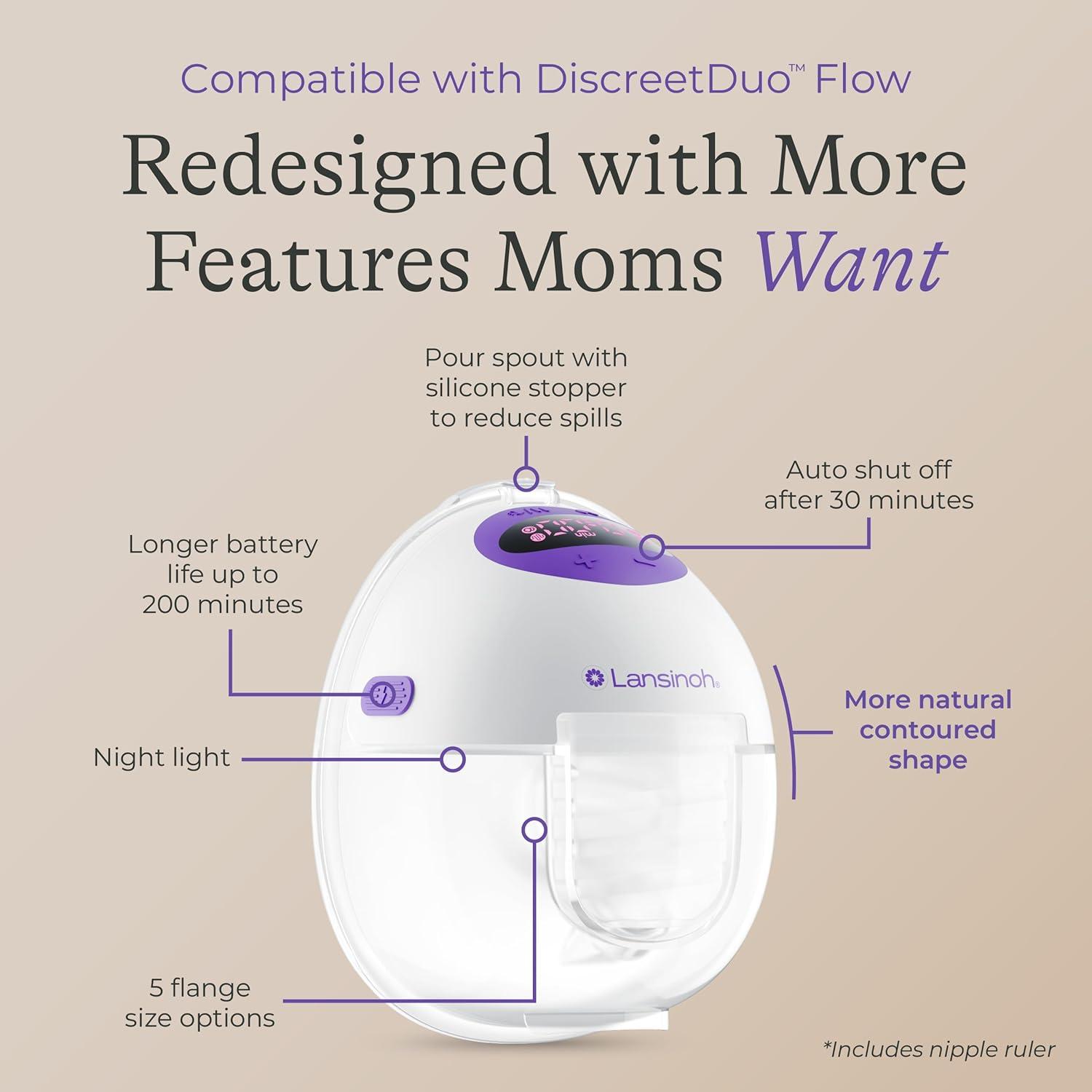 image:imageLansinoh DiscreetDuo Flow Wearable Breast Pump HandsFree Electric Pump Quiet amp Rechargeable HospitalGrade Suction with Multiple Flange Sizes Breastfeeding amp Pumping EssentialsExtra Pumping Set