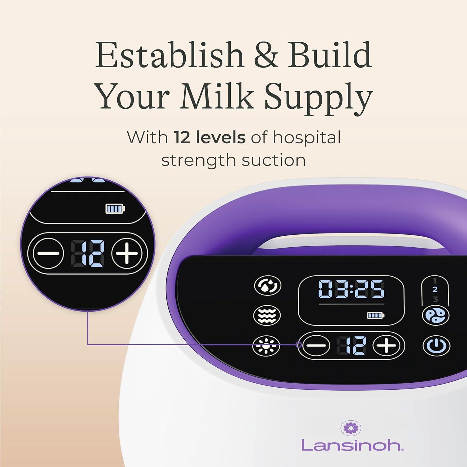 image:imageLansinoh NaturalWave Double Electric Breast Pump WhitePurple HospitalGrade Suction with 12 Levels 5 Flange Sizes amp BabyMimicking Motion Breastfeeding Essentials for Pumping Moms