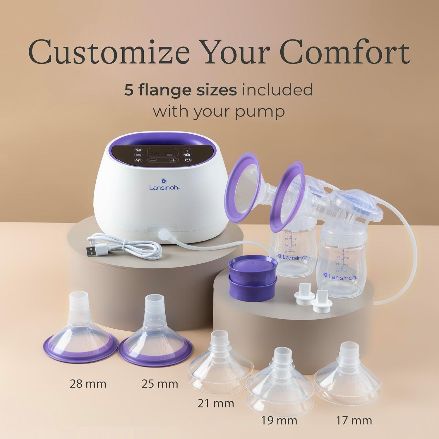 image:imageLansinoh NaturalWave Double Electric Breast Pump WhitePurple HospitalGrade Suction with 12 Levels 5 Flange Sizes amp BabyMimicking Motion Breastfeeding Essentials for Pumping Moms