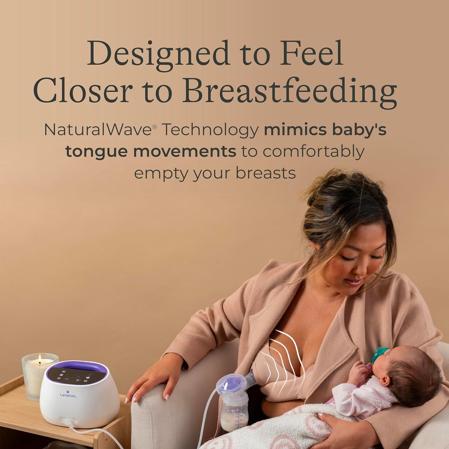 image:imageLansinoh NaturalWave Double Electric Breast Pump WhitePurple HospitalGrade Suction with 12 Levels 5 Flange Sizes amp BabyMimicking Motion Breastfeeding Essentials for Pumping Moms