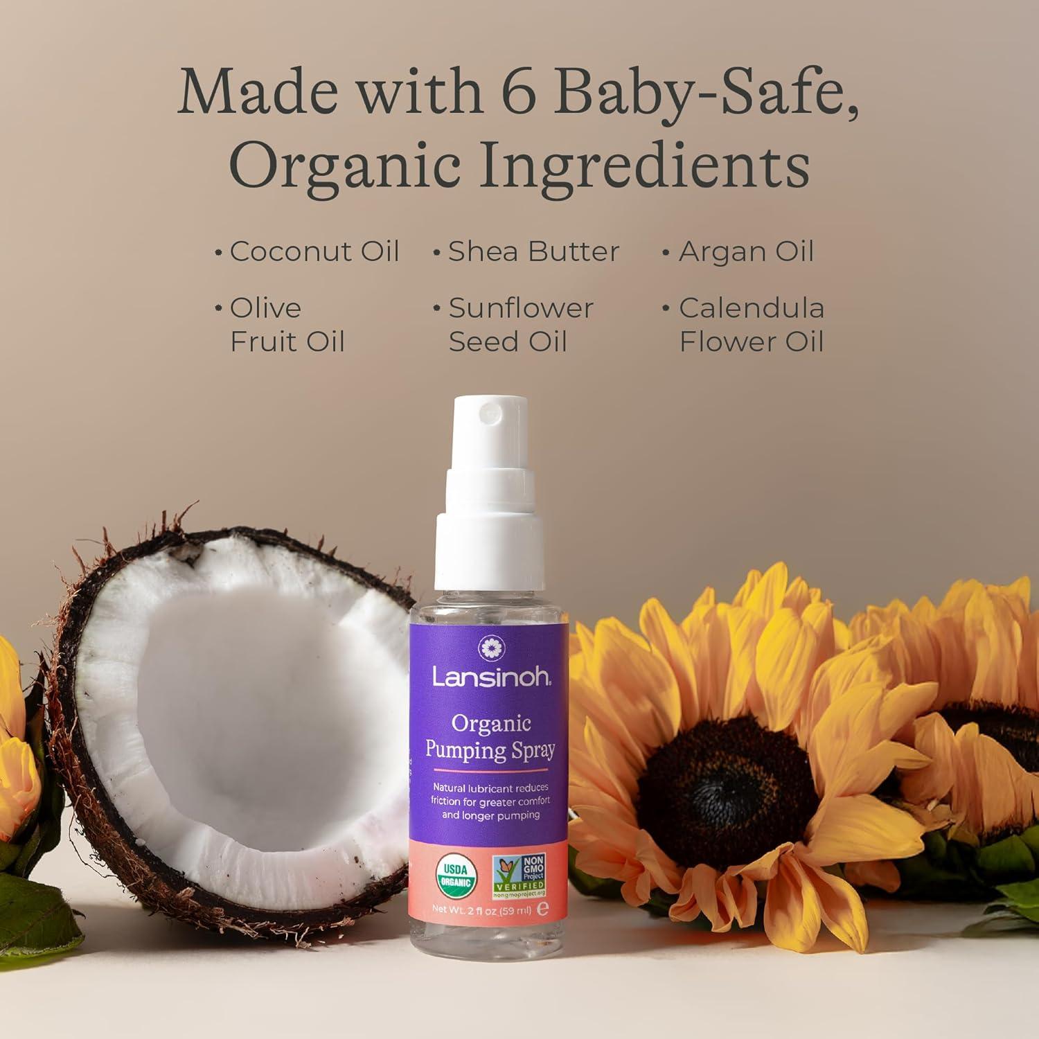 image:imageLansinoh Organic Pumping Spray LanolinFree Flange Lubricant Breast Pump Spray Hypoallergenic Vegan PlantBased Breastfeeding Essentials for Sore Nipples amp Moisturized Skin 2 Fl oz