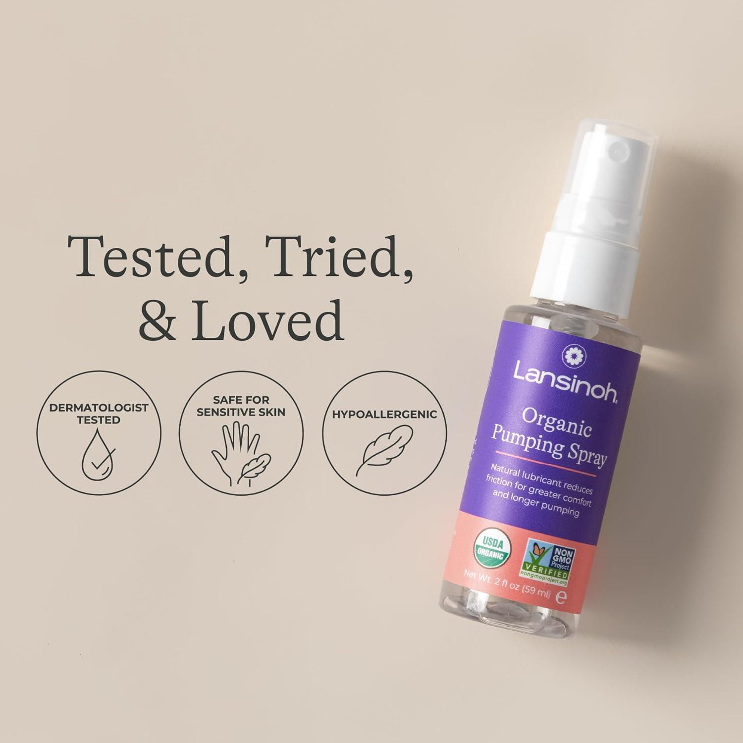 image:imageLansinoh Organic Pumping Spray LanolinFree Flange Lubricant Breast Pump Spray Hypoallergenic Vegan PlantBased Breastfeeding Essentials for Sore Nipples amp Moisturized Skin 2 Fl oz