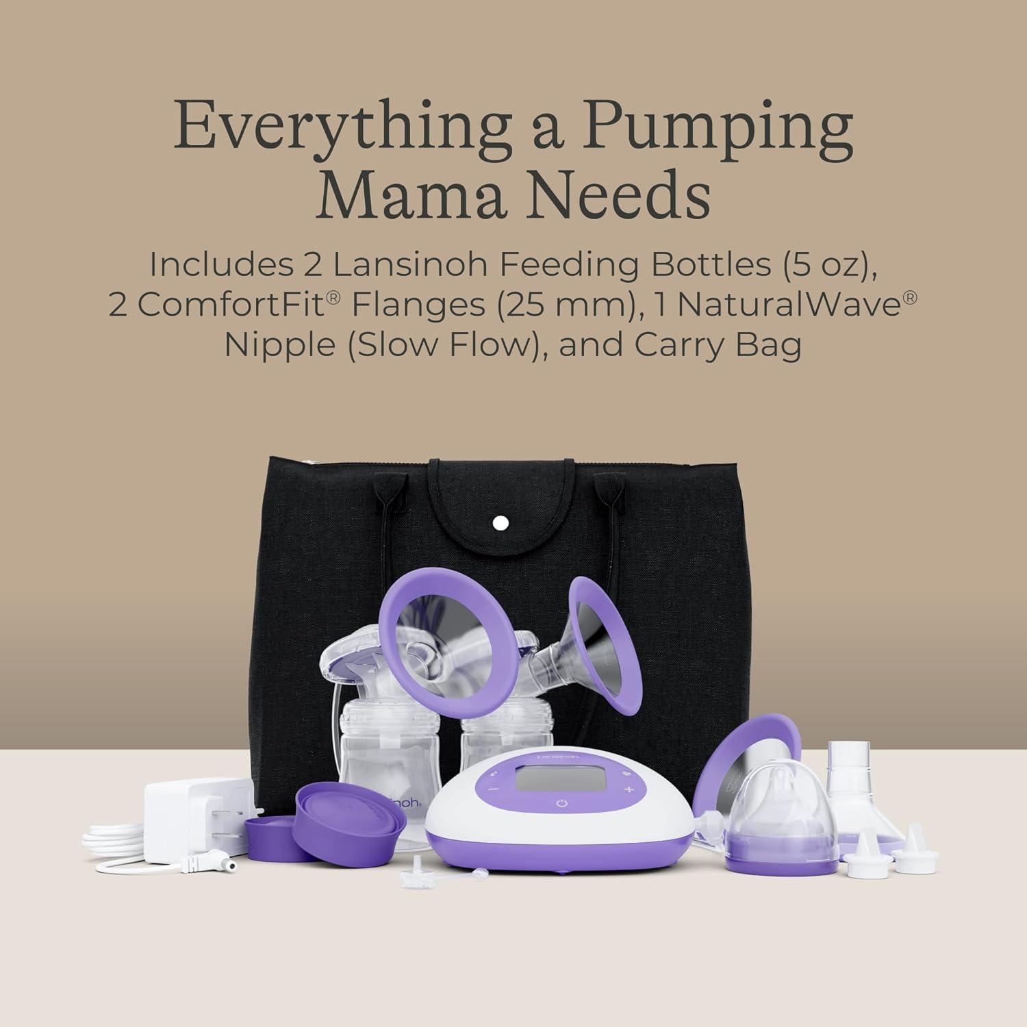 image:imageLansinoh Signature Pro Portable Double Electric Breast Pump with LCD Screen 3 Power Modes 25mm Flanges 2 Bottles 1 Slow Flow Nipple amp Carry BagSignature Pro