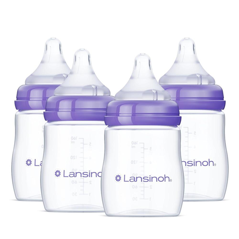 image:imageLansinoh AntiColic Baby Bottles BPAFree Plastic 2 Ounces 2 Count Extra Slow Flow Nipples Size XS Breastfeeding Bottle with NaturalWave Design5 Ounce S Flow 4 Count
