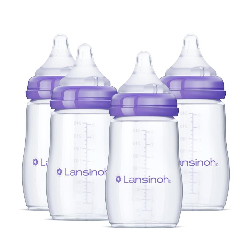 image:imageLansinoh AntiColic Baby Bottles BPAFree Plastic 2 Ounces 2 Count Extra Slow Flow Nipples Size XS Breastfeeding Bottle with NaturalWave Design8 Ounce M Flow 4 Count
