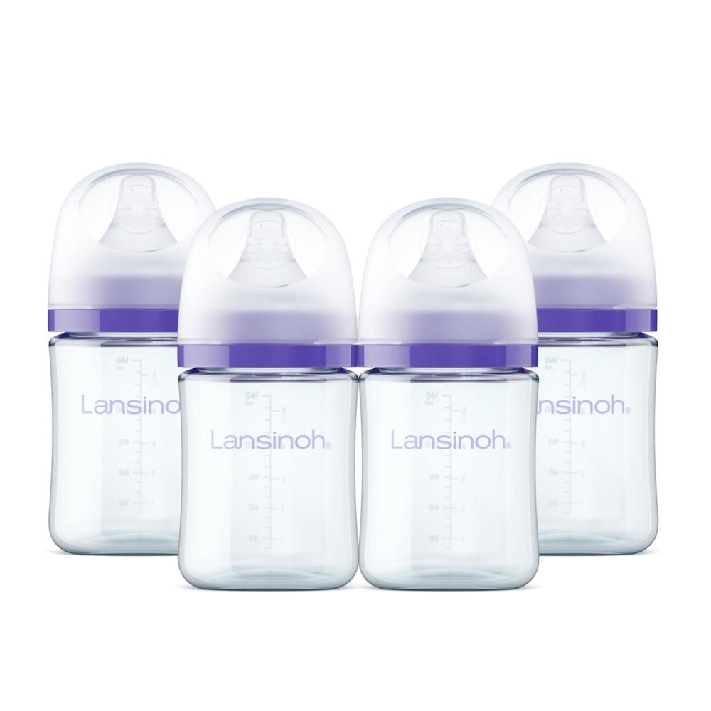 image:imageLansinoh AntiColic Glass Baby Bottles 5 Ounces 4 Count Includes 4 Extra Slow Flow Nipples Size XS Newborn Baby Essentials5 Ounce S Flow 4 Count