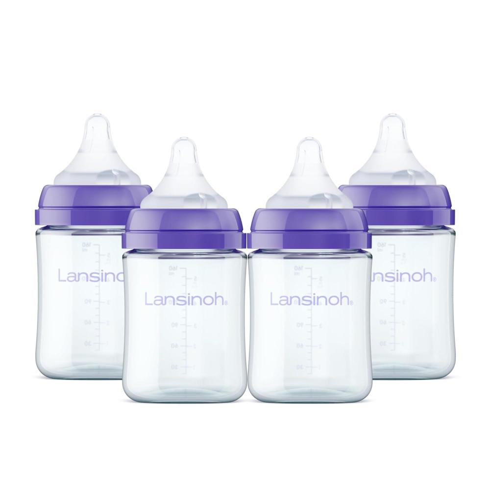 image:imageLansinoh AntiColic Glass Baby Bottles 5 Ounces 4 Count Includes 4 Extra Slow Flow Nipples Size XS Newborn Baby Essentials5 Ounce XS Flow 4 Count