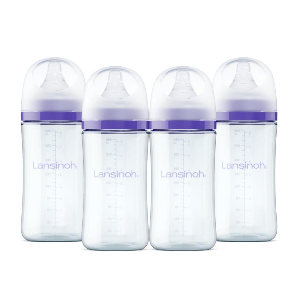 image:imageLansinoh AntiColic Glass Baby Bottles 5 Ounces 4 Count Includes 4 Extra Slow Flow Nipples Size XS Newborn Baby Essentials8 Ounce M Flow 4 Count