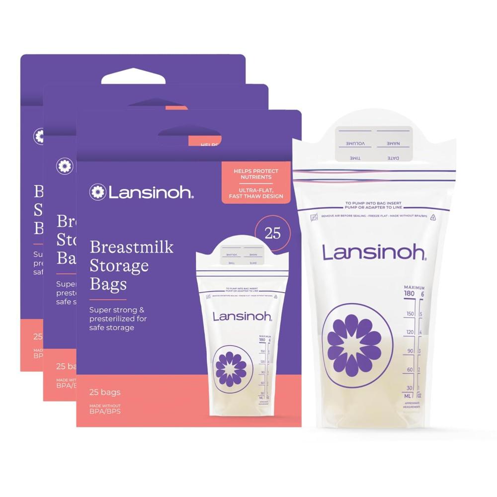 image:imageLansinoh Breastmilk Storage Bags 50 Count Baby Essentials Fast Freeze amp Thaw Breast Milk Bags for Baby Bottle Feeding Strength amp Stretch 6 Ounce75 Count