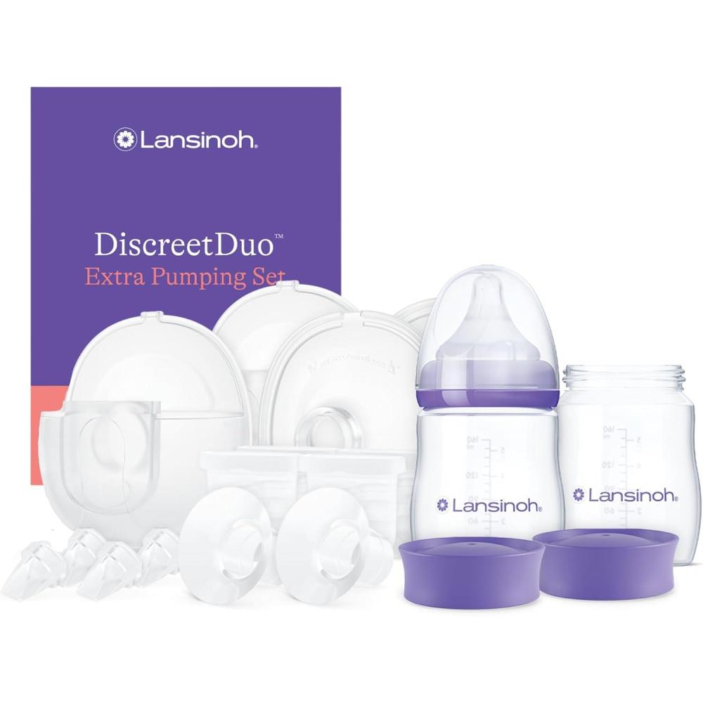 image:imageLansinoh DiscreetDuo Extra Pumping Set HandsFree Wearable Breast Pump Accessories Portable Replacement Kit with Milk Collection Cups Flanges Valves amp Bottles Pump Not IncludedDiscreetDuo Extra Pumping Set