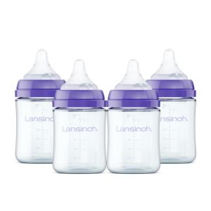 image:imageLansinoh AntiColic Glass Baby Bottles 5 Ounces 4 Count Includes 4 Extra Slow Flow Nipples Size XS Newborn Baby Essentials5 Ounce  XS Flow  4 Count