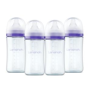 image:imageLansinoh AntiColic Glass Baby Bottles 5 Ounces 4 Count Includes 4 Extra Slow Flow Nipples Size XS Newborn Baby Essentials8 Ounce  M Flow  4 Count
