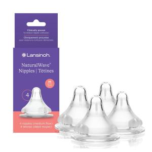 image:imageLansinoh NaturalWave Baby Bottle Nipples Extra Slow Flow Size XS 0 Months 4 Count 100 Soft Durable Silicone Made Without BPA BPS AntiColic Supports Babys Developing Mouth and TeethMedium Flow