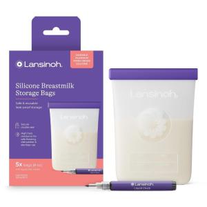 image:imageLansinoh Silicone Breastmilk Storage Bags Reusable Leakproof Milk Storage Bags with Double Seal Dishwasher amp Sterilizer Safe 8 oz 5Count BPA Free Breastfeeding Essentials