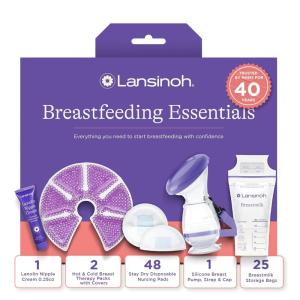 image:imageLansinoh Youve Got This Breastfeeding Essentials Kit for New Moms 77Piece Gift Set with Nursing Pads Breastmilk Storage Bags Nipple Cream Hot amp Cold Therapy Packs and Silicone Breast Pump77 Piece Set