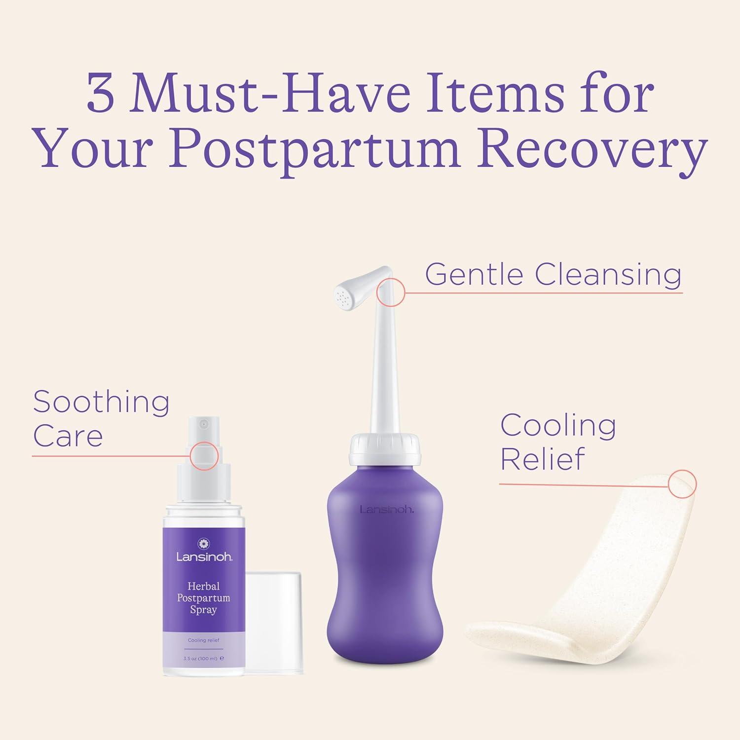 image:imageLansinoh Postpartum Recovery Essentials Kit 8Piece New Mom Gift Set with Peri Bottle Herbal Spray amp Ice Packs for Soothing After Birth Care