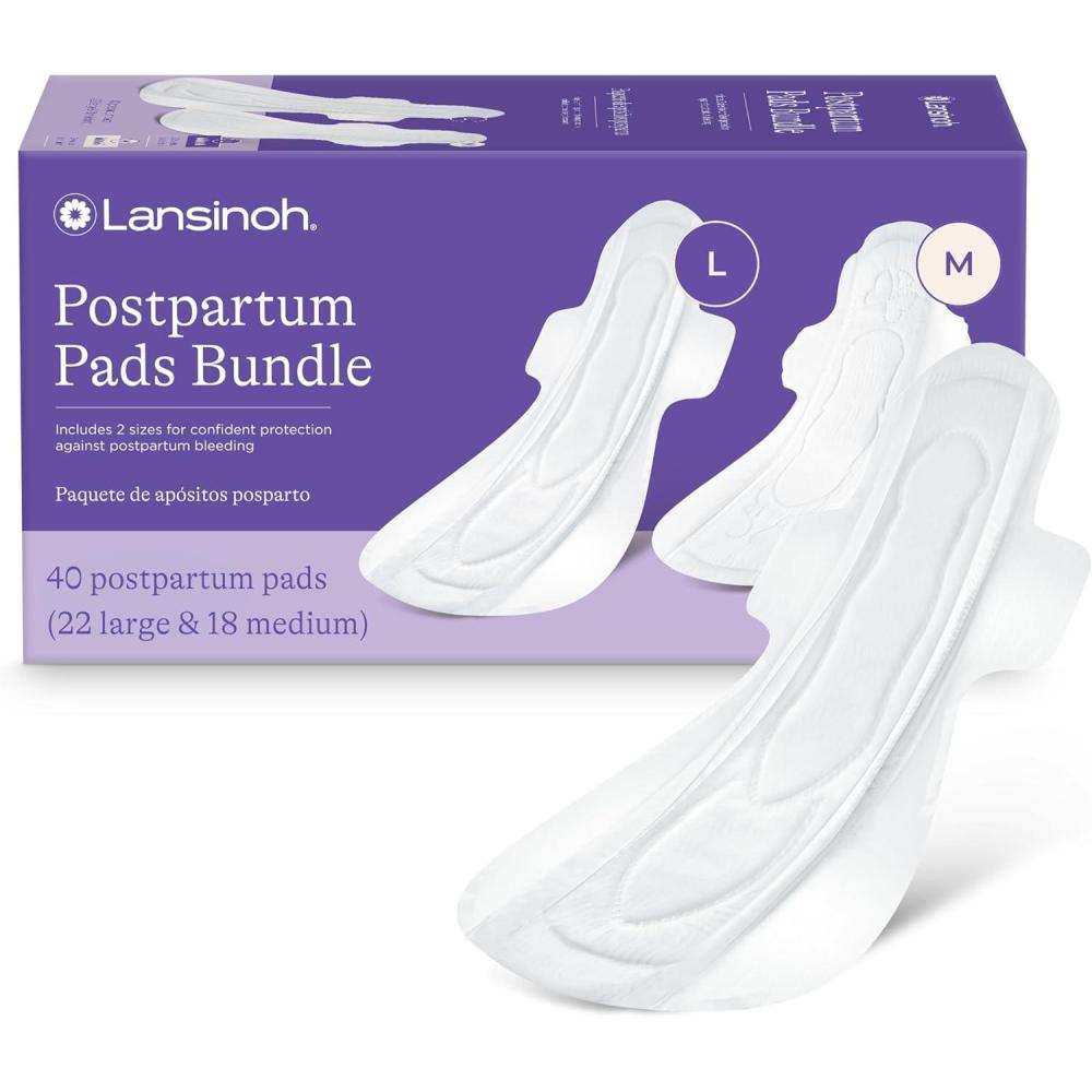 image:imageLansinoh Postpartum Maxi Pads Bundle 40 Count Heavy Absorbency Overnight Pads with Wings Includes 2 Sizes for Extra Protection Postpartum Essentials40 Count