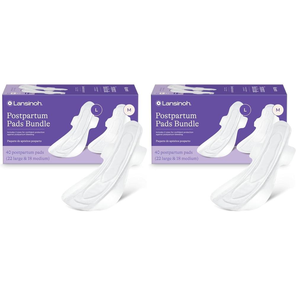 image:imageLansinoh Postpartum Maxi Pads Bundle 40 Count Heavy Absorbency Overnight Pads with Wings Includes 2 Sizes for Extra Protection Postpartum Essentials80 Count