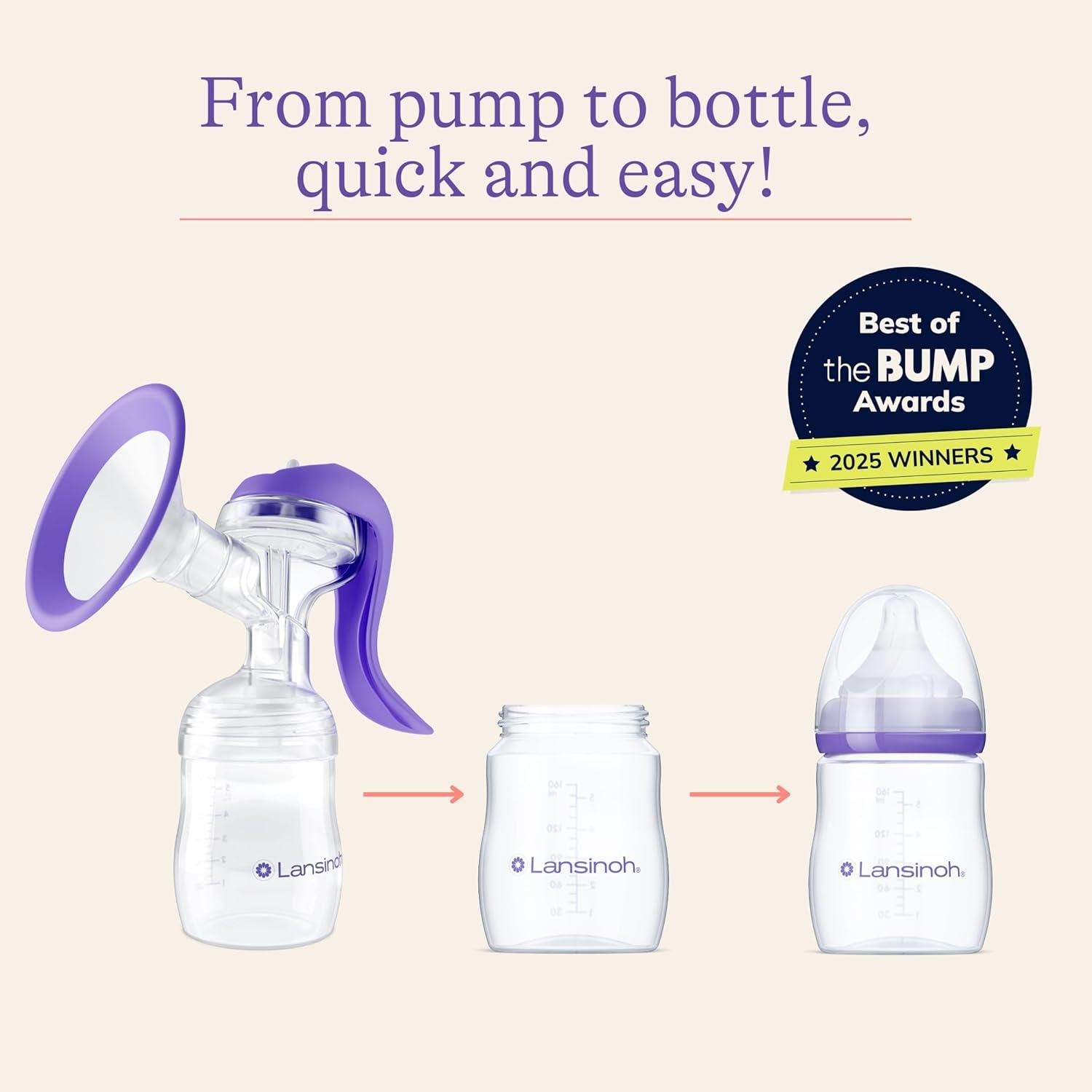 image:imageLansinoh Manual Breast Pump Breast Feeding Hand Pump with Comfortable Flange Includes 5oz Baby Bottle with Slow Flow Nipple Breastfeeding Essentials10 Piece Set