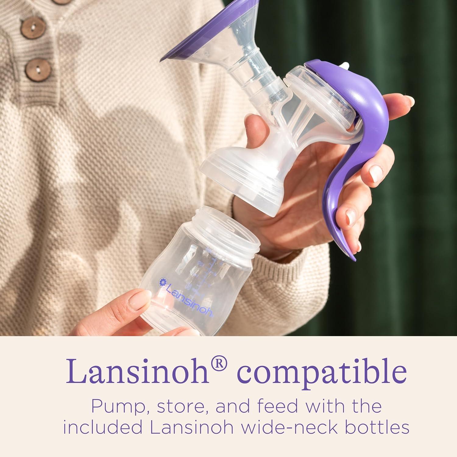 image:imageLansinoh Manual Breast Pump Breast Feeding Hand Pump with Comfortable Flange Includes 5oz Baby Bottle with Slow Flow Nipple Breastfeeding Essentials10 Piece Set