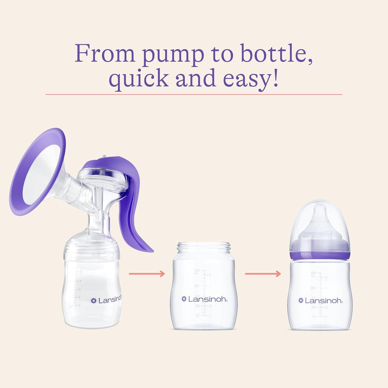image:imageLansinoh Manual Breast Pump Breast Feeding Hand Pump with Comfortable Flange Includes 5oz Baby Bottle with Slow Flow Nipple Breastfeeding Essentials10 Piece Set Pack of 6