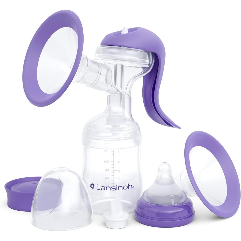 image:imageLansinoh Manual Breast Pump Breast Feeding Hand Pump with Comfortable Flange Includes 5oz Baby Bottle with Slow Flow Nipple Breastfeeding Essentials10 Piece Set Pack of 6