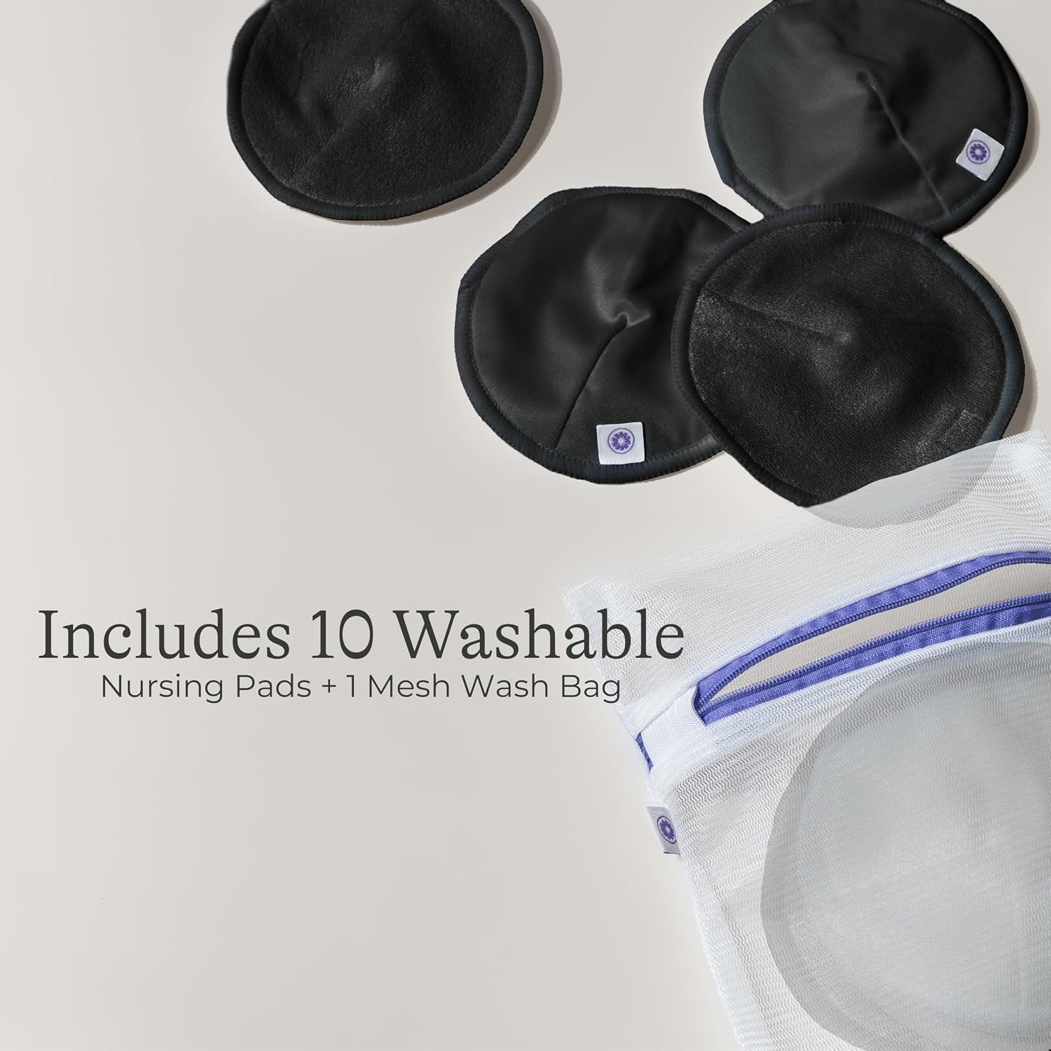 image:imageLansinoh Washable Nursing Pads Black Made with Organic Bamboo Viscose Reusable Breast Pads for Breastfeeding Includes Wash Bag 10 CountBlack