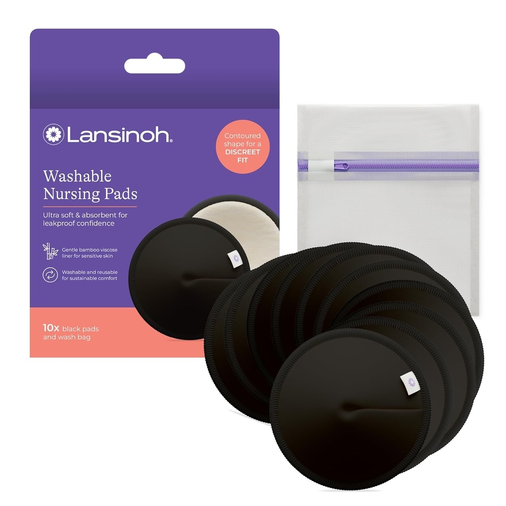 image:imageLansinoh Washable Nursing Pads Black Made with Organic Bamboo Viscose Reusable Breast Pads for Breastfeeding Includes Wash Bag 10 CountBlack
