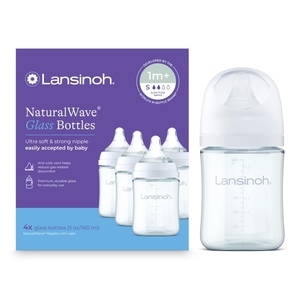 image:imageLansinoh Glass Baby Bottles AntiColic White 8oz 4 Count with Medium Flow Nipples Size M 36 Months Baby Feeding Essentials5 Ounce  S Flow  4 Count
