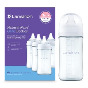 image:imageLansinoh Glass Baby Bottles AntiColic White 8oz 4 Count with Medium Flow Nipples Size M 36 Months Baby Feeding Essentials8 Ounce  M Flow  4 Count